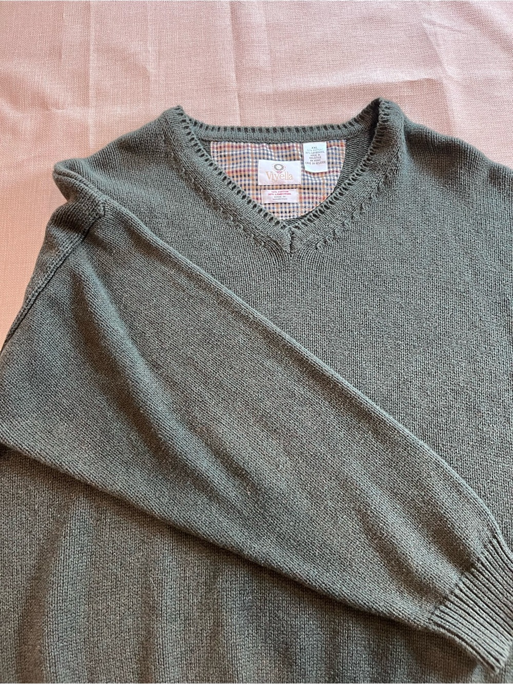 Ella Men's V-Neck Sweater in Olive Green